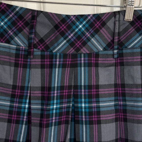 Y2K 80’s Candie’s Teal Black Plaid Pleated Mini Skirt Sz 7 Mall Goth Pop Punk - Picture 2 of 8